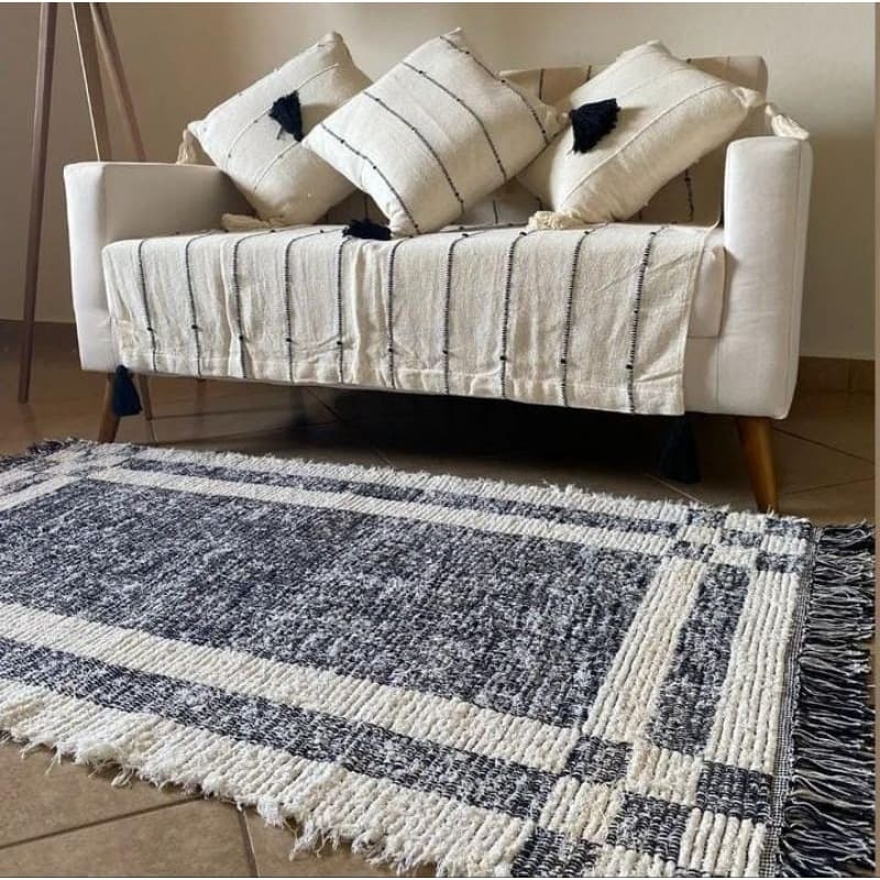 Tapete Antiderrapante Decoraçao Ideal para Casa Sala Estar Jantar Quarto Rustico Classico 140x200 Feito Em Tear Felpudo Pelo Baixo com Franja Algodao Macio