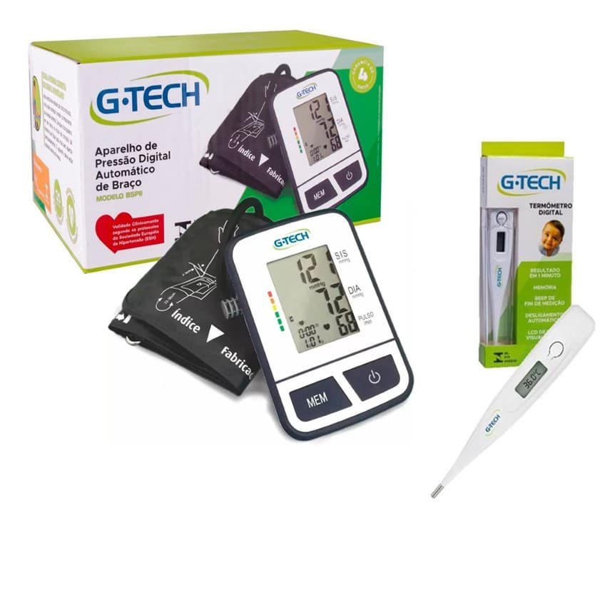Aparelho Digital de Pressão Automático G-tech De Braço BSP11 PROFISSIONAL + Termometro Digital Gtech