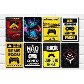 Quadro Placa Decorativa Mosaico 1 Peça Quarto GamerJogo Jogador Controle Vídeo Game Play Atenção Vintage Desenho