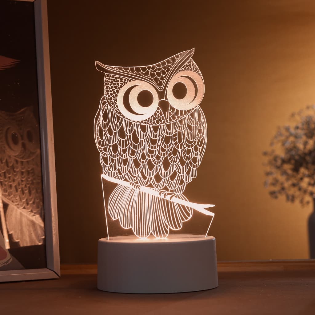 Luminária LED 3D de Mesa / Luz Noturna Presente Criativo / Decoração - coruja, aves, animais, infantil