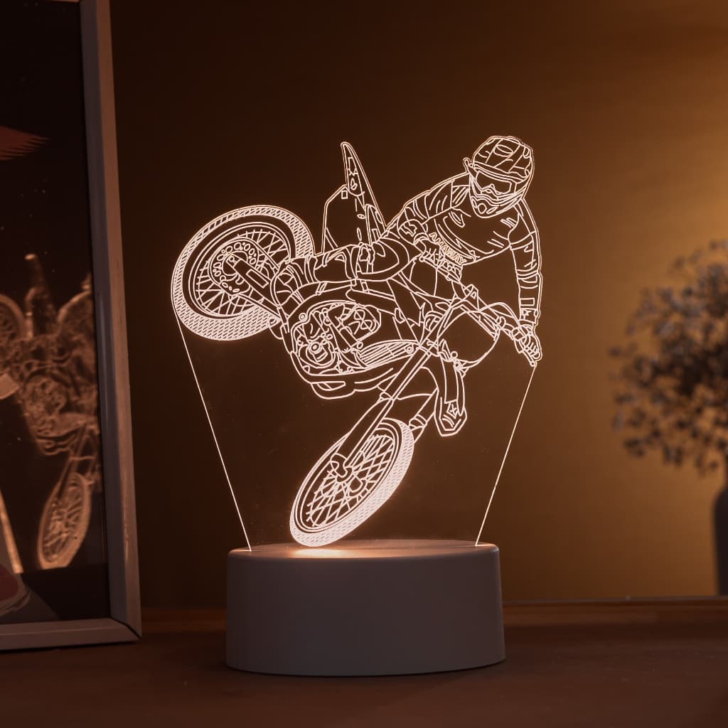 Luminária LED 3D de Mesa / Luz Noturna Presente Criativo / Decoração - motociclista 3D, moto, esportes