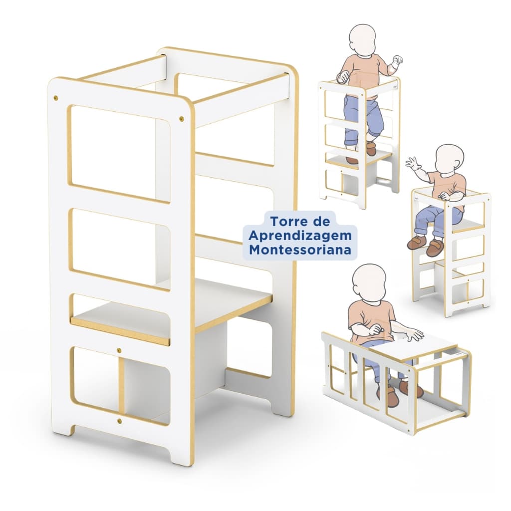 Torre de Aprendizagem Montessoriana Madeira Resistente Regula Altura Infantil