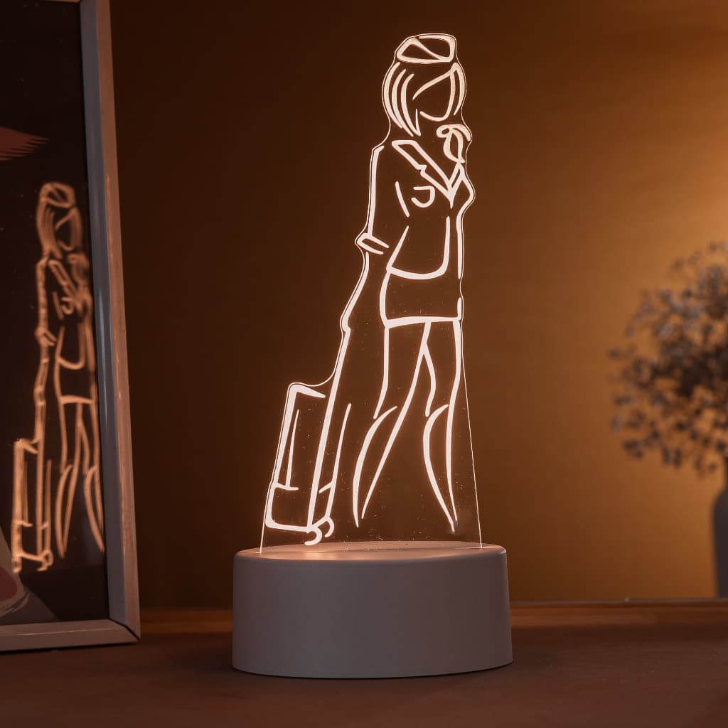 Luminária LED 3D de Mesa / Luz Noturna Presente Criativo / Decoração - aeromoça, avião, viagem