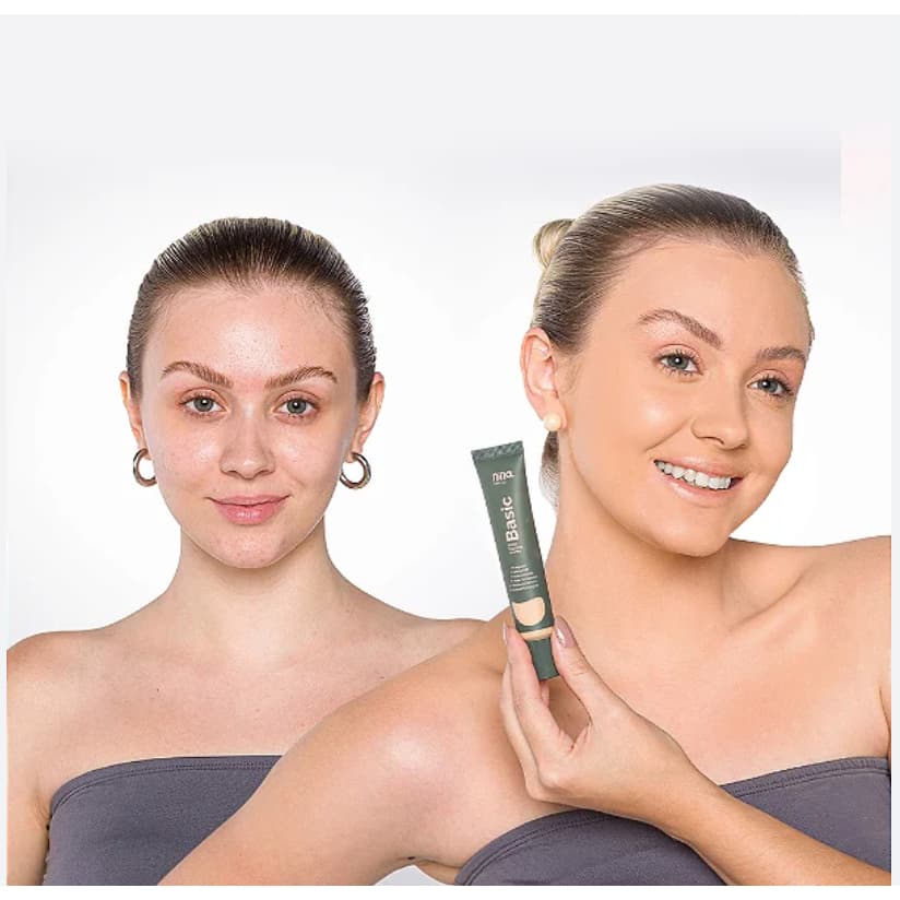 BASE LIQUIDA BASIC - NINA MAKEUP BASE LEVE EFEITO 3D MÉDIA COBERTURA COM NIACINAMIDA E ROSA MOSQUETA