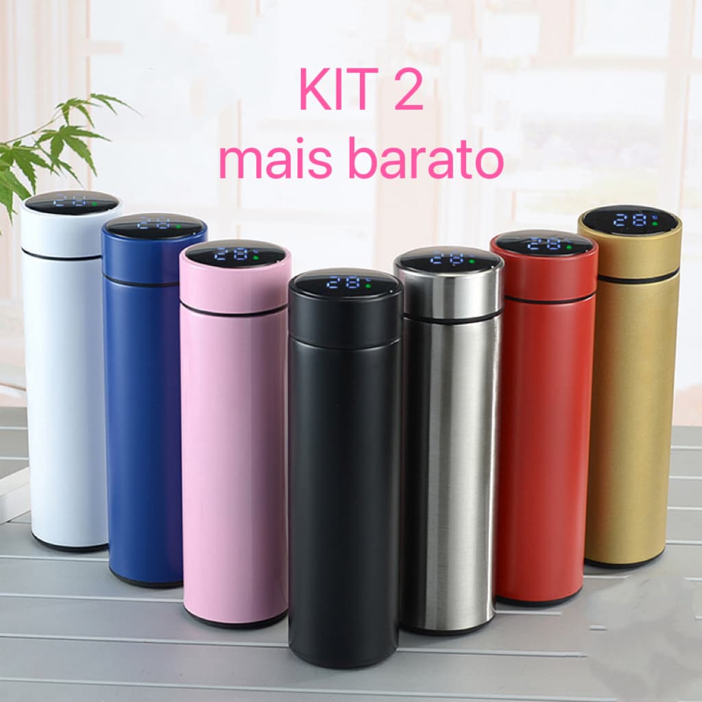 Garrafa Térmica Em Aço Inox Com Termômetro Digital 500ml Led--- Cor Aleatório