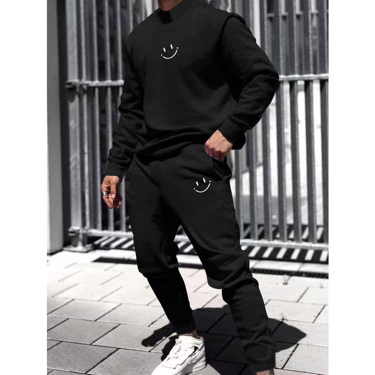 Conjunto Moletom Gola Redonda Smile + Calça De Moletom Urso Bear Minimalista Inverno Premium