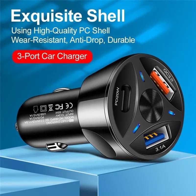 Carregador Turbo Veicular 3 Portas - Carregador USB Para Carros Turbo - Envio Imediato