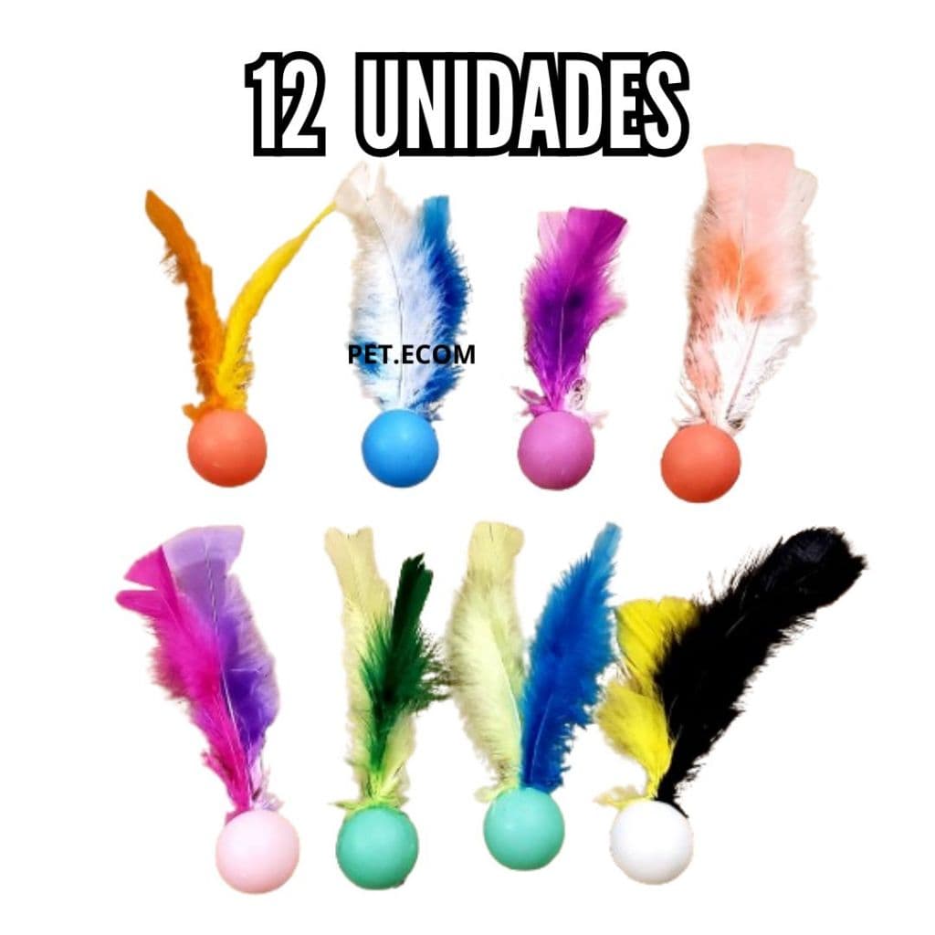 Kit Brinquedo Para Gato Bolinha Com Pluminhas