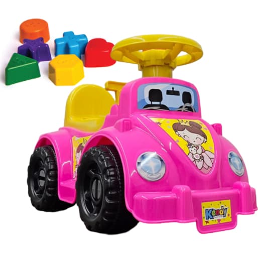 Andador Menina Rosa Primeiros Passos Bebê - Motoca Ketokinha  - C/ 6 Peças Geométricas - QUEEN SHOP