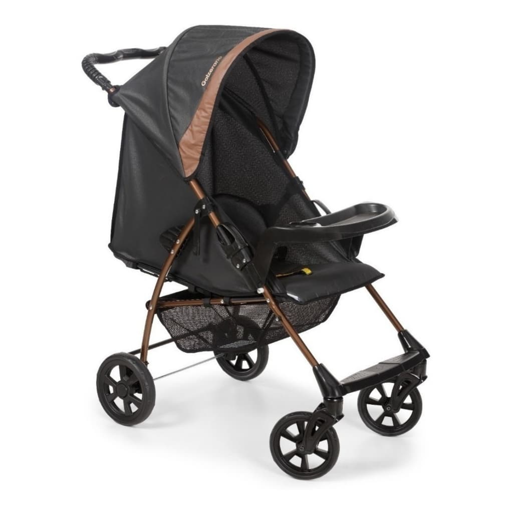 Carrinho de Bebê Romano Galzerano Passeio Reclinável até 22 kg Preto/Marrom (Bandeja Removível)