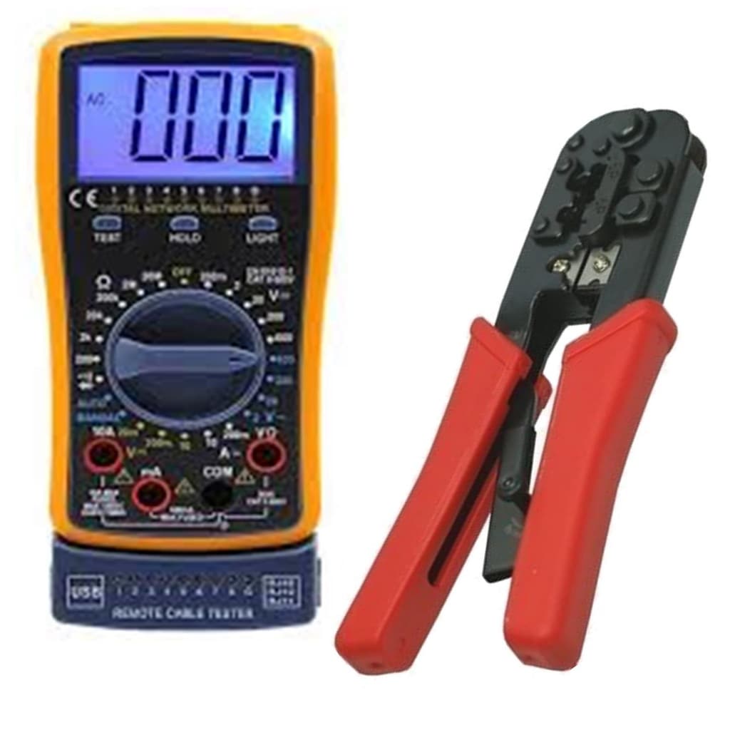 Testador de Cabo de Rede RJ45 / USB C/ Multimetro Digital + Alicate RJ45/RJ11