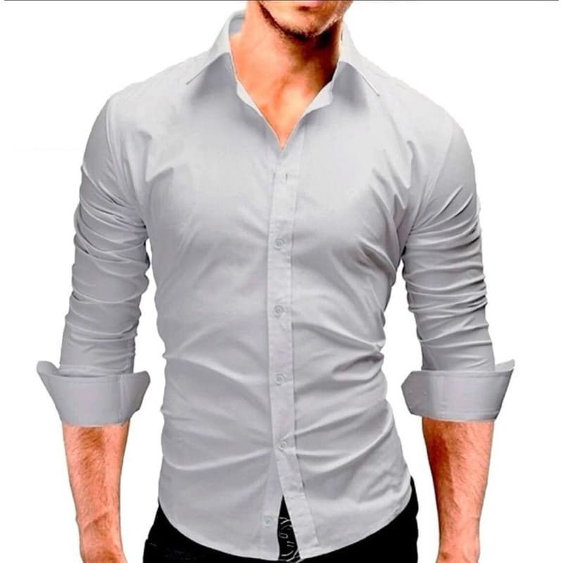Camisa Social Slim Fit Cinza Luxo