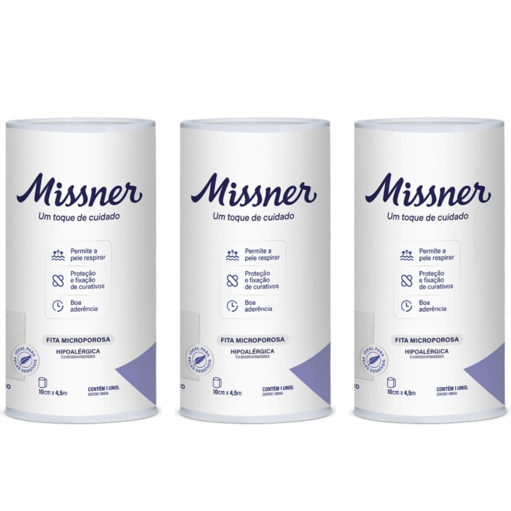 Fita Microporosa Branca 10cm x 4,5m Missner - Kit com 03 Unidades
