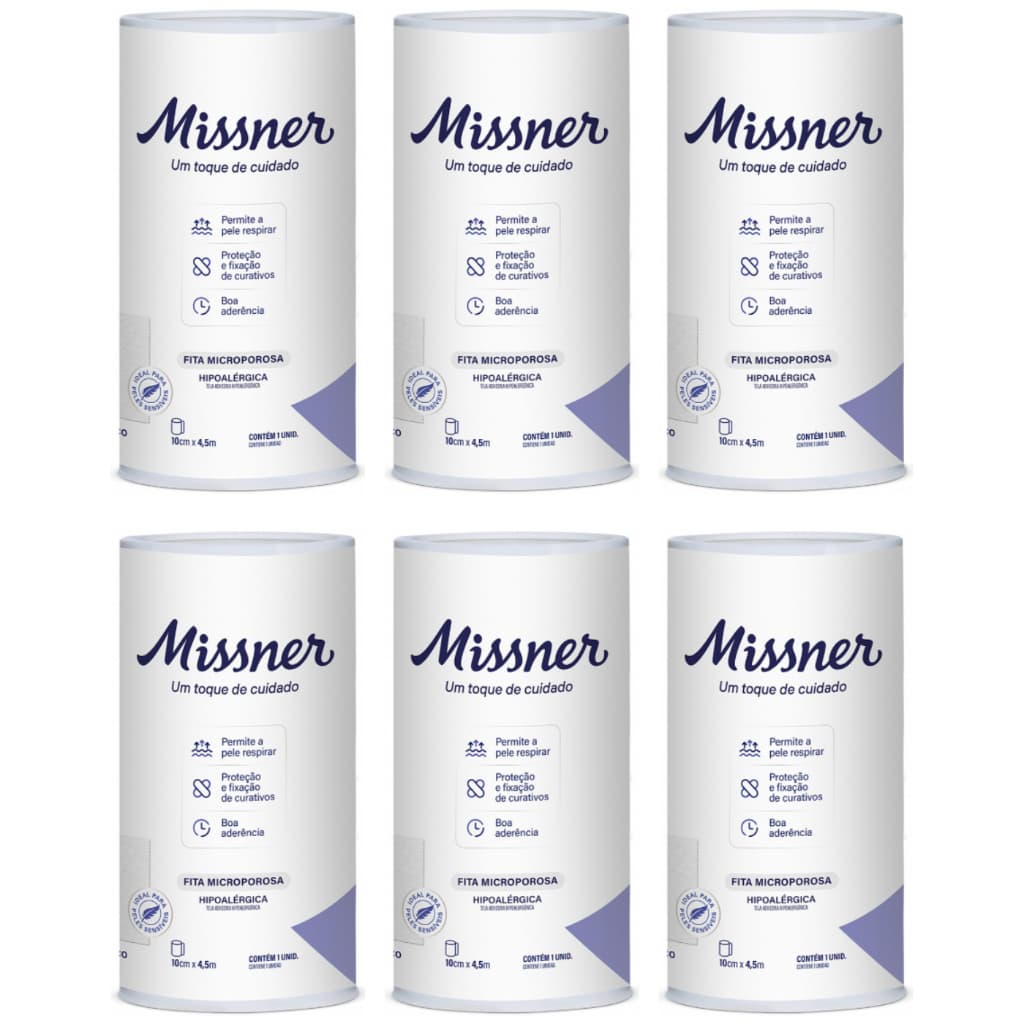Fita Microporosa Branca 10cm x 4,5m Missner - Kit com 06 Unidades