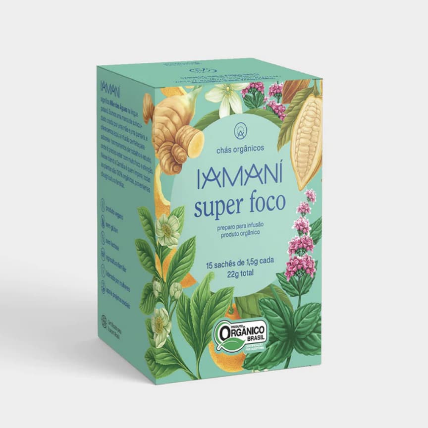 Chá Iamaní Super Foco Gengibre Hortelã Cacau Orgânico 15 sachês