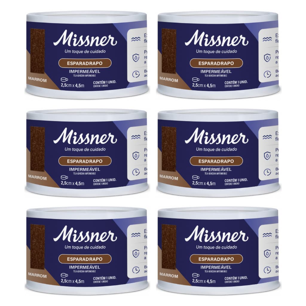 Esparadrapo Impermeável Marrom 2,5cm x 4,5m Missner - Kit com 06 Unidades