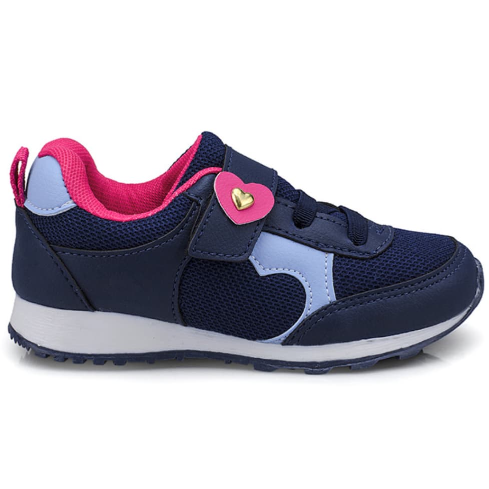 Tênis Infantil Feminino Casual De Coração Com Velcro Confortável