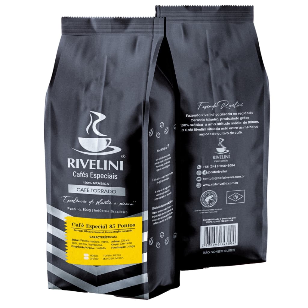 Café Especial Fermentado 85 Pontos 100% Arábica em Grãos ou Moído | Rivelini Cerrado Mineiro