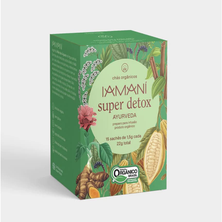 Chá Orgânico Iamaní Super Detox Ayurveda Cúrcuma, Canela e Cacau - 15 sachês
