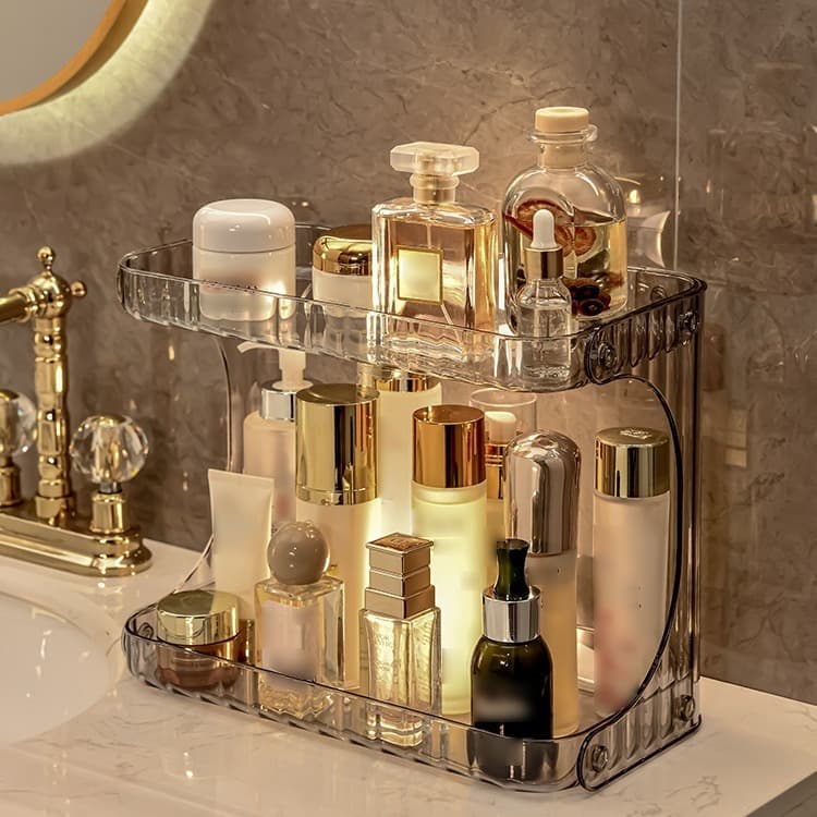 Prateleira Organizadora 2 Andares Maquiagem Multiuso Perfumes Acrílico Transparente Quarto Cozinha