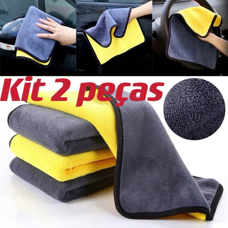 kit 2 peças Flanela Pano Toalha grosso para  carro cozinha  Microfibra Cinza 30x40 cm limpeza em geral ——janeeimport