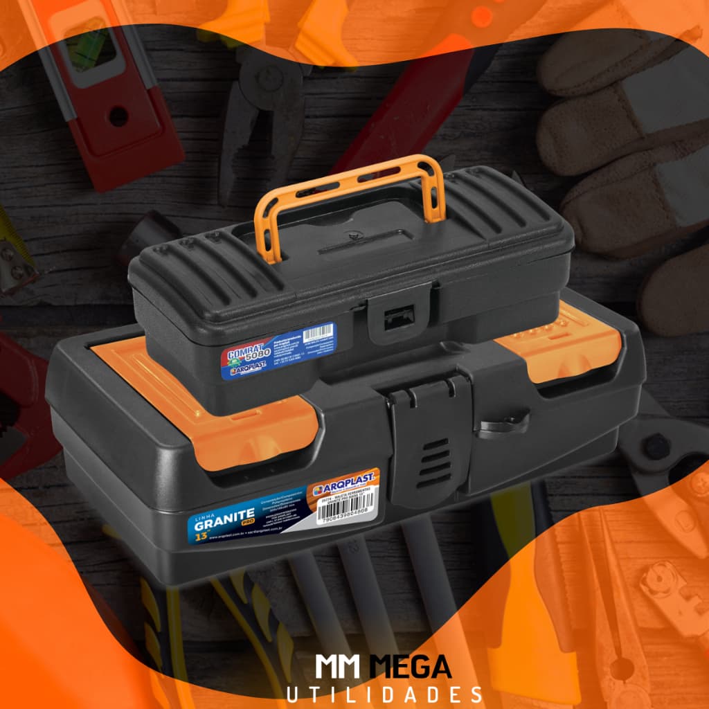 Kit 2 Maletas de Ferramentas Caixa Plástica Média Resistente