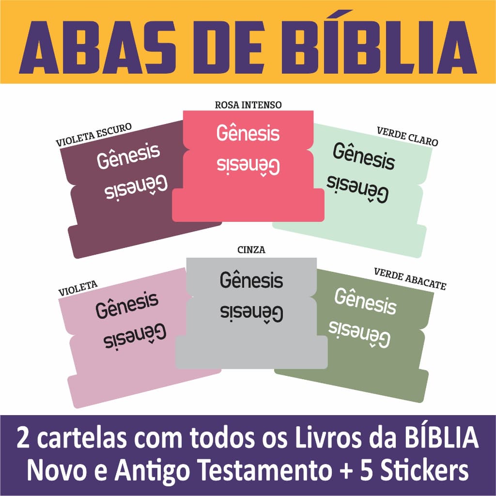 Abas Adesivas Para Bíblia Marcador Índice 2 cartelas - 66 Livros - 5 Stikers