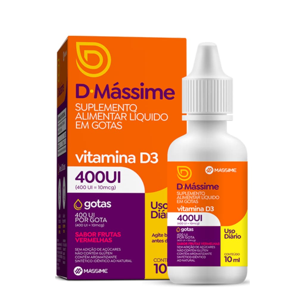 D-mássime Vitamina D3 400ui Gotas 10ml - Frutas Vermelhas