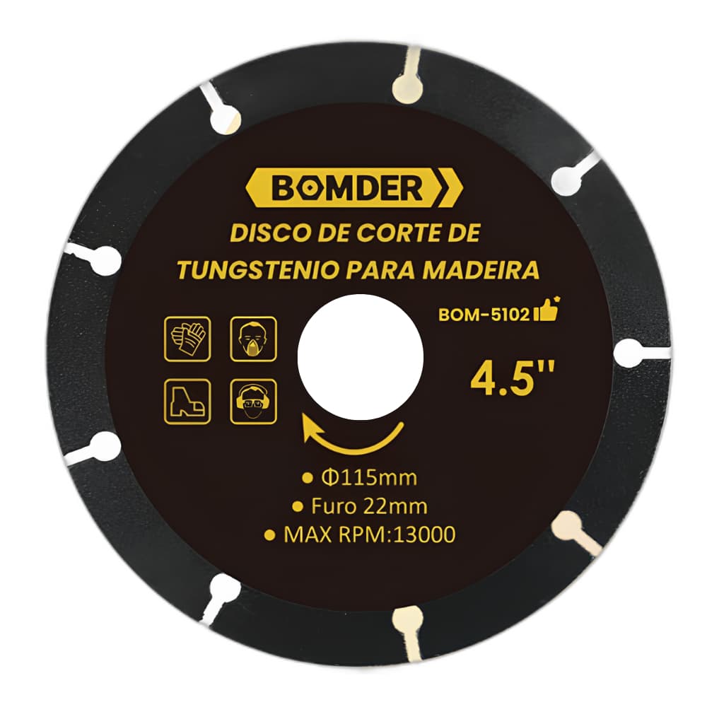 Disco de Corte Madeira Tungstenio Furo 22mm Diametro 115mm Cortes Precisos