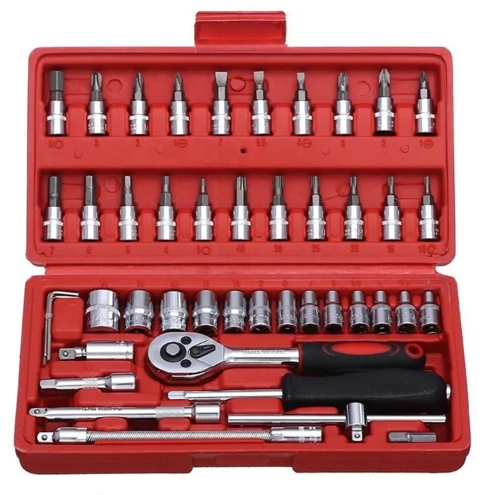 Conjunto de chave Catraca Reversível resistente aço inox kit de Ferramenta jogo de Chaves 46 peças [ENVIO RÁPIDO]