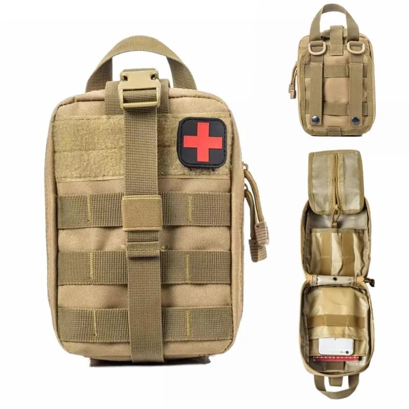 Bolsa Tática Kit Primeiros Socorros Emergência Trilhas Camping Sobrevivência Carro Case - Bege Caqui