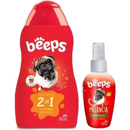 Beeps Melancia Kit Shampoo 2 em 1 e Colonia Melancia Beeps Shampoo para Cachorro e Gatos