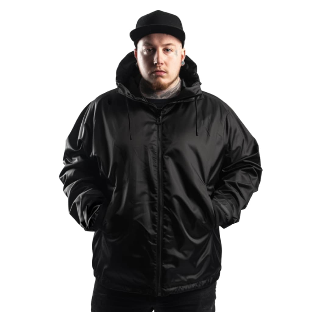 Jaqueta Corta-Vento Impermeável com Capuz Masculina Grande Plus size  / Casaco de Secagem Rápida Casual Esportivo Preto