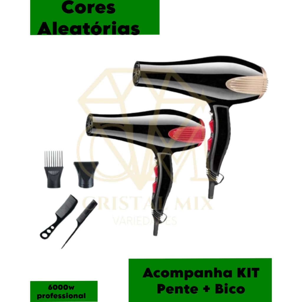Secador De Cabelo Max Power Turbo Ultra Potente Profissional 6000W Preto 4 em 1 110v
