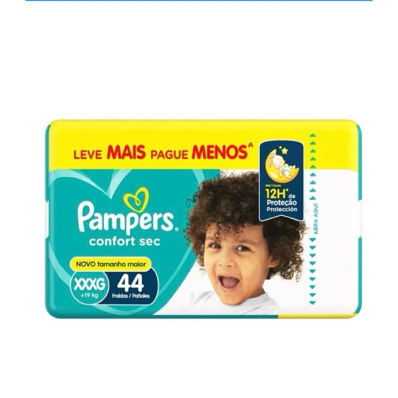 Novo tamanho Pampers XXXg com 44 fraldas