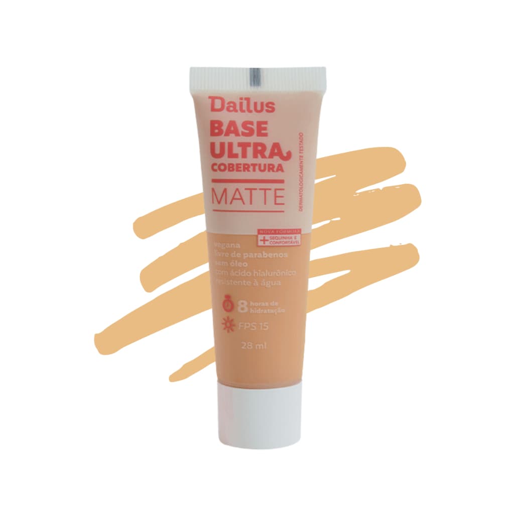Base Líquida Ultra Cobertura Dailus D5 Médio | Acabamento Matte FPS15 e Longa Duração