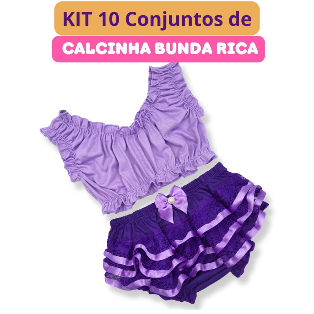 Kit 10 Conjunto Calcinha Bunda Rica Infantil Menina Tapa Fralda