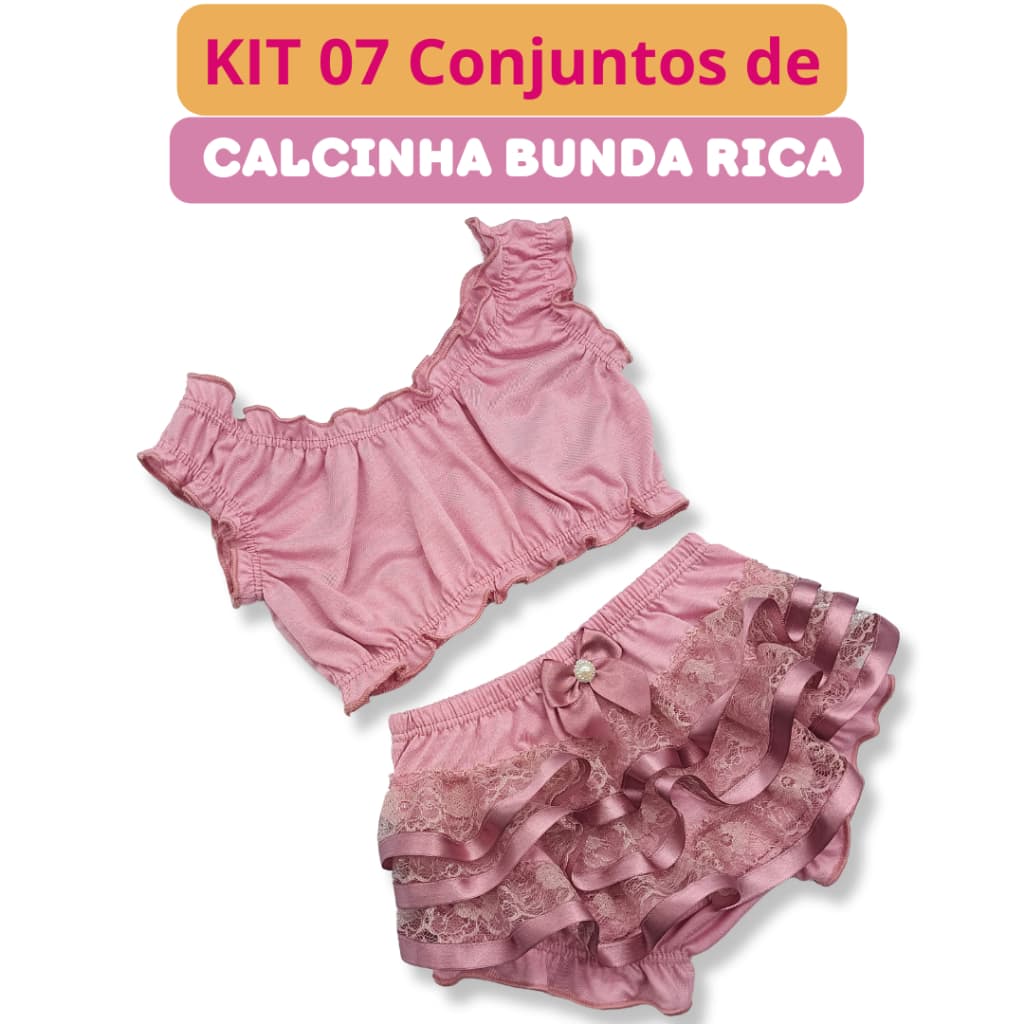 Kit 07 Conjunto Calcinha Bunda Rica Infantil Menina Tapa Fralda