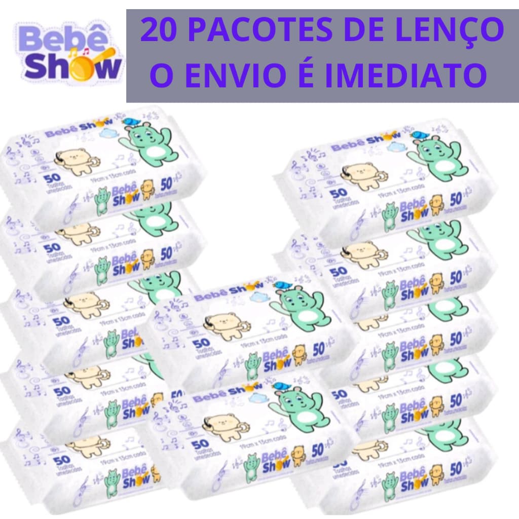 Caixa com 20 Pacotes de Lenços Umedecido Higiene- Marca  Bebê Show