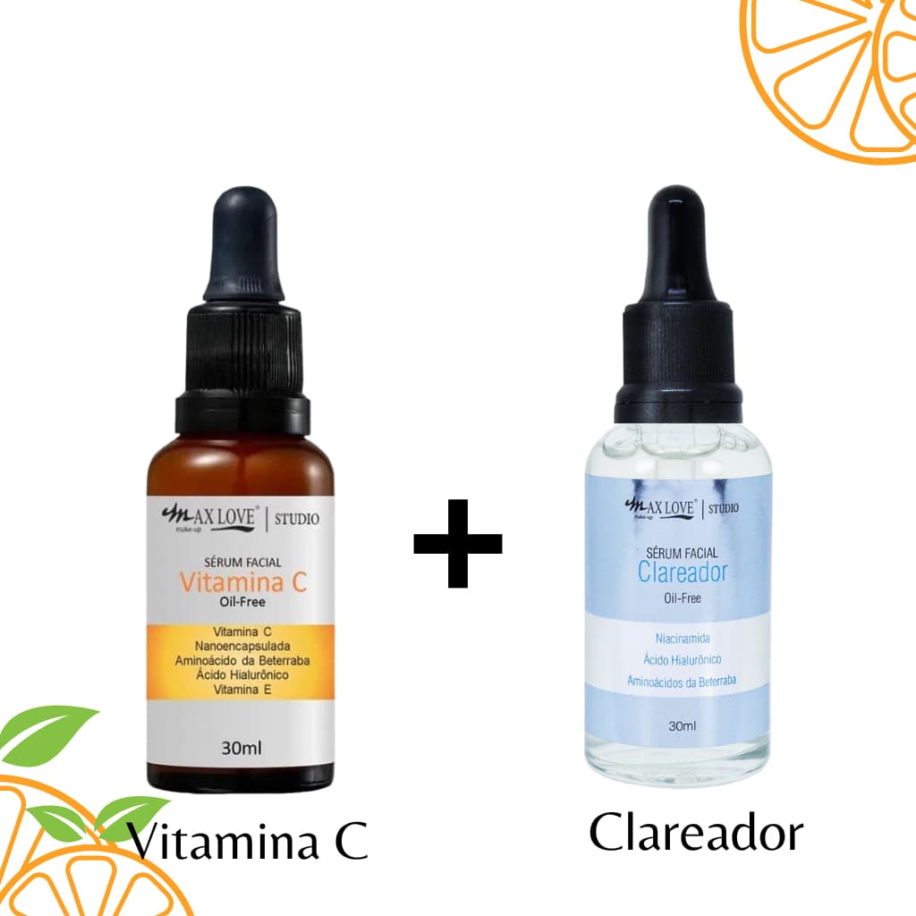Sérum Facial Vitamina C Nutrição e Clareador Uniformiza o Tom da Pele Kit skin Care Cuidados Faciais Max Love