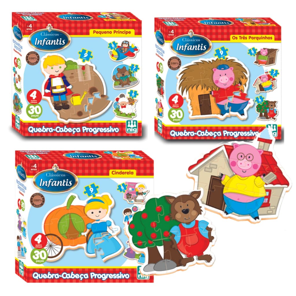 Kit 3 Quebra Cabeça Brinquedos Educativos Quebra Cabeça Progressivo Madeira Brinquedo Montessori