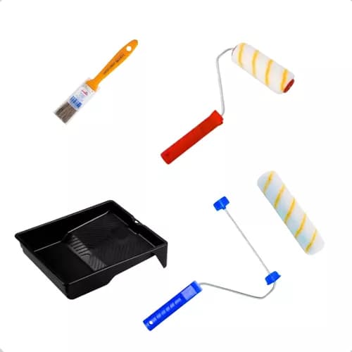 Kit De Pintura De Parede 2 Rolos de Lã Trincha e Bandeja Plastica Completo Anti Respingo 5 Peças Roma