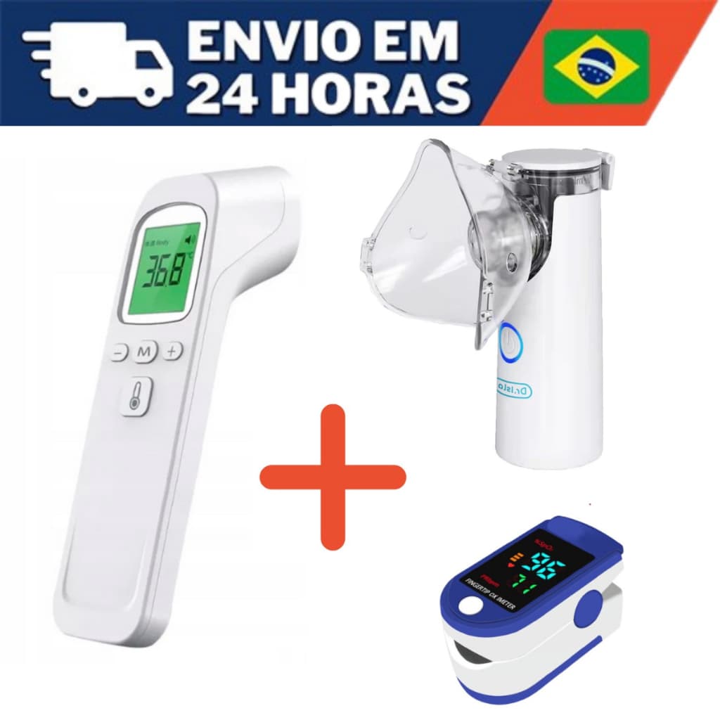 Kit Nebulizador Portátil + Aparelho de Medir Pressão Automático + Oxímetro de Dedo