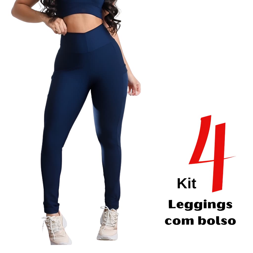 Kit 4 Calças Leggings com Bolso Fitness Academia Treino fitness feminino