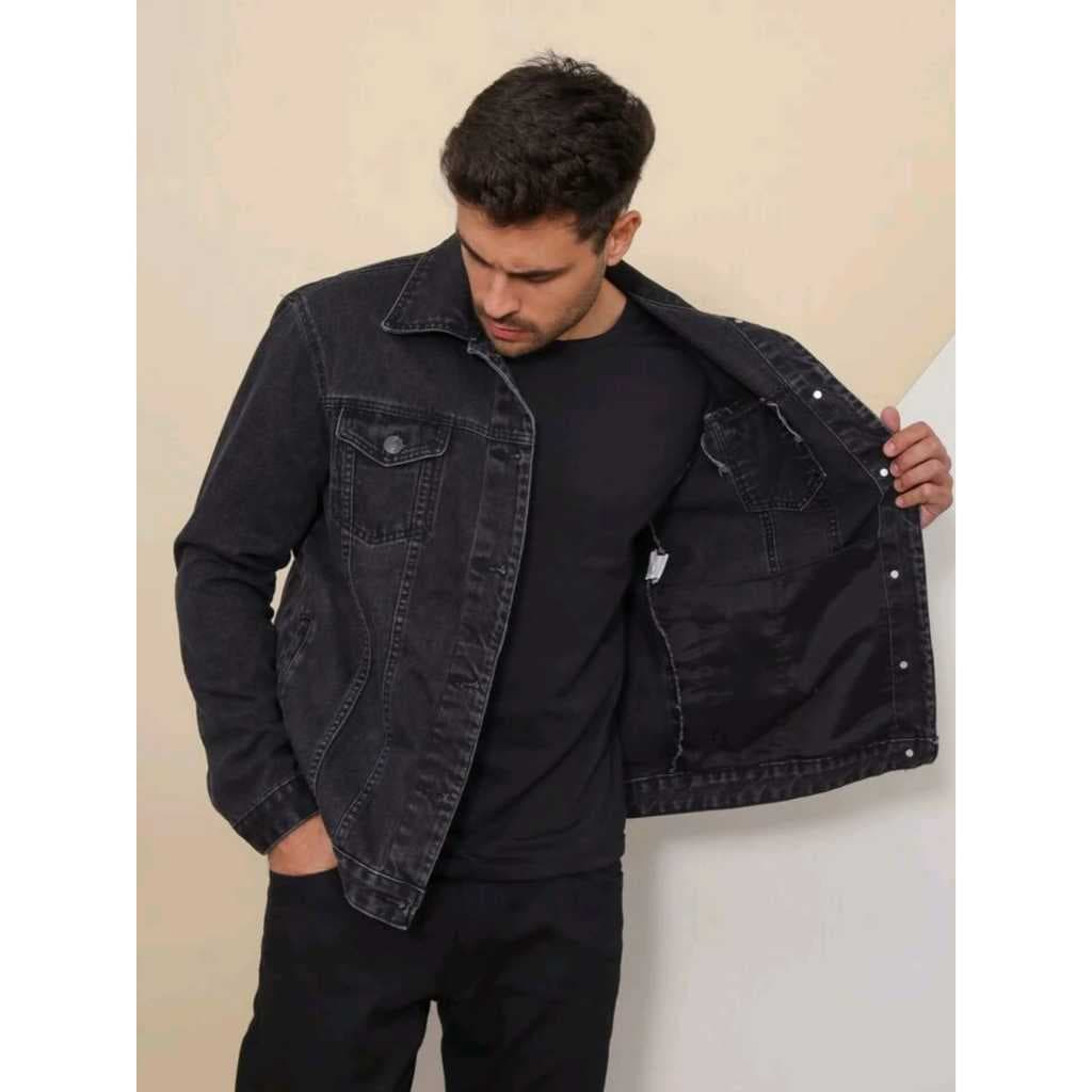 Jaqueta Jeans Masculina com Bolso e Botões na Frente 100% Algodão