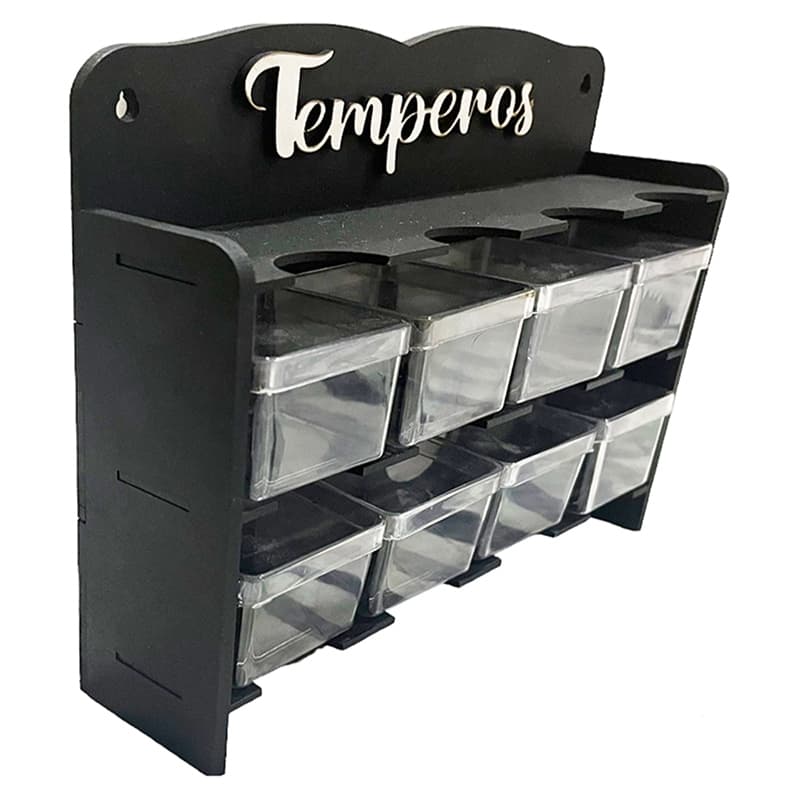 Porta Temperos em MDF com 8 Caixinhas de Acrilico 5x5x5cm Condimentos