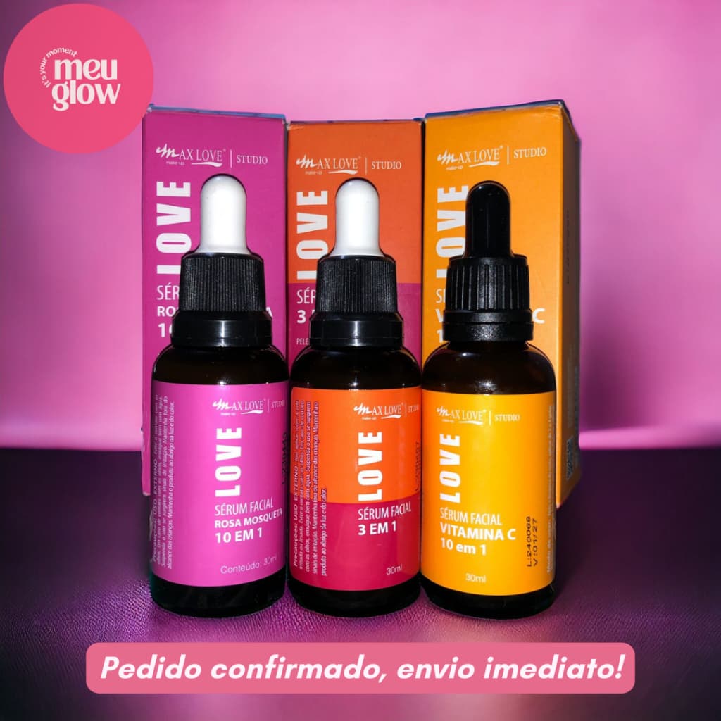 Kit c/ Sérum Rosa Mosqueta + Sérum Vitamina C + Sérum 3 Em 1 Max Love 30ml