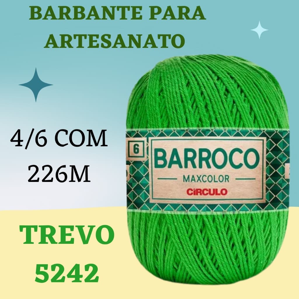 Barbante Para Artesanato Cor - 5242 Trevo 100% Puro Algodão Fio 4/6 com 226m Crochê Tricô E Diversos Artesanatos Circulo Cor Vibrante MaxColor Barroco