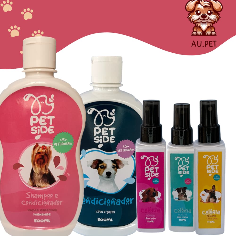 Kit Shampoo YORK SHIRE 500ml , Creme Condicionador 500ml e Perfume para Cachorro e Gato - Pet side
