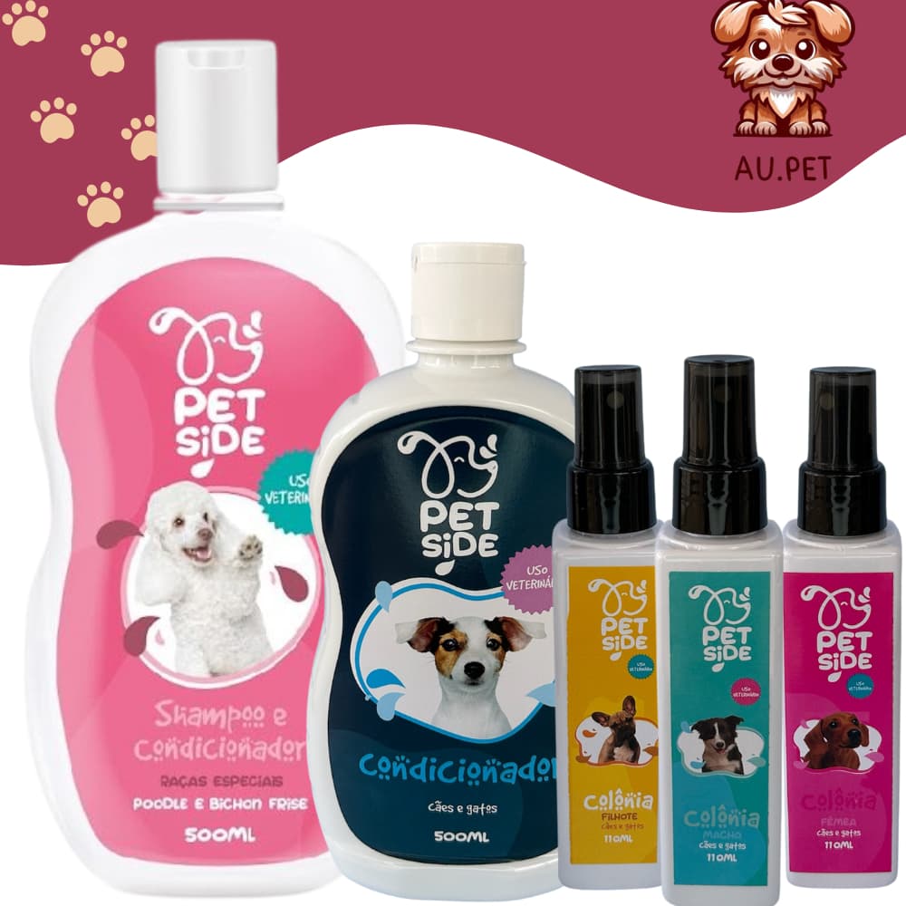 Kit Shampoo POODLE 500ml , Creme Condicionador 500ml e Perfume para Cachorro e Gato - Pet side